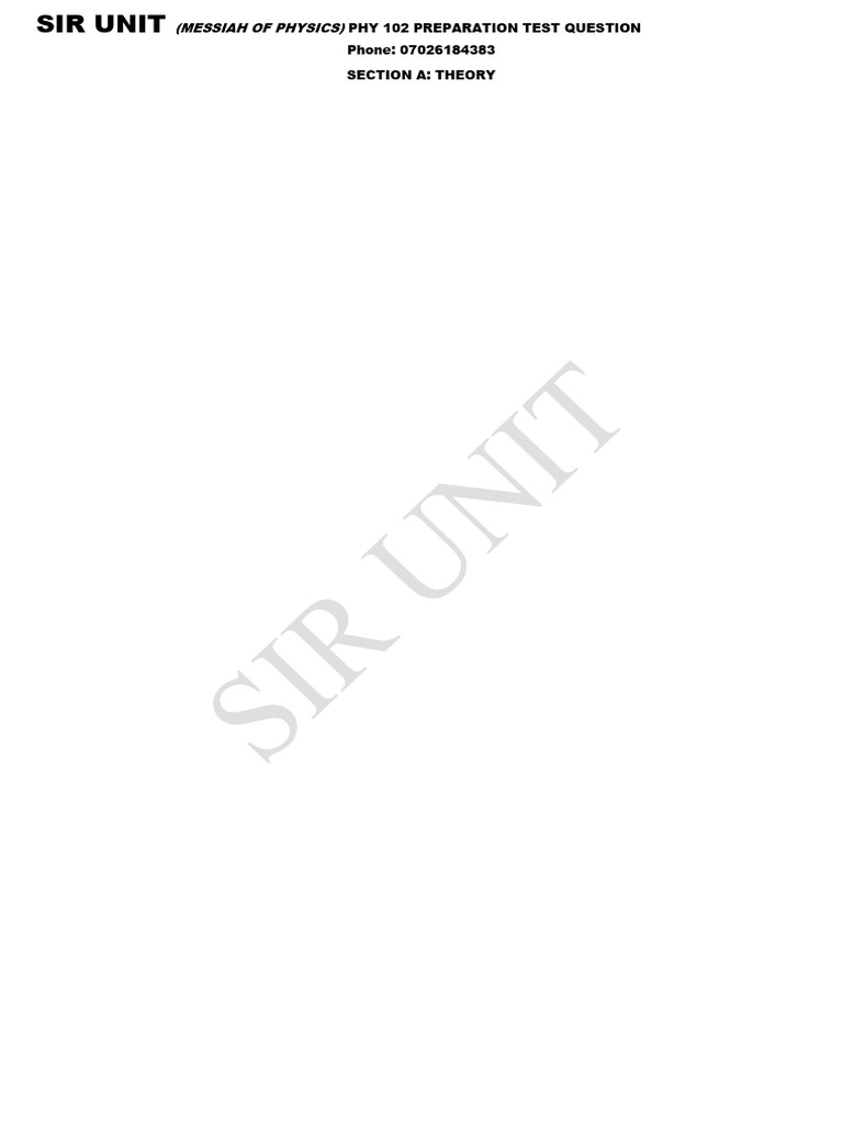 Sir Unit Phy 102 Test Preparation | PDF | Capacitance | Electric Field