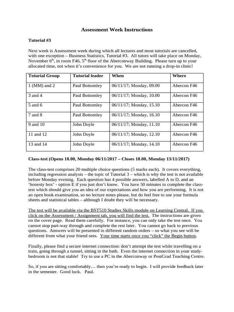 Assessment Week Instructions 2017-18 | PDF | Learning