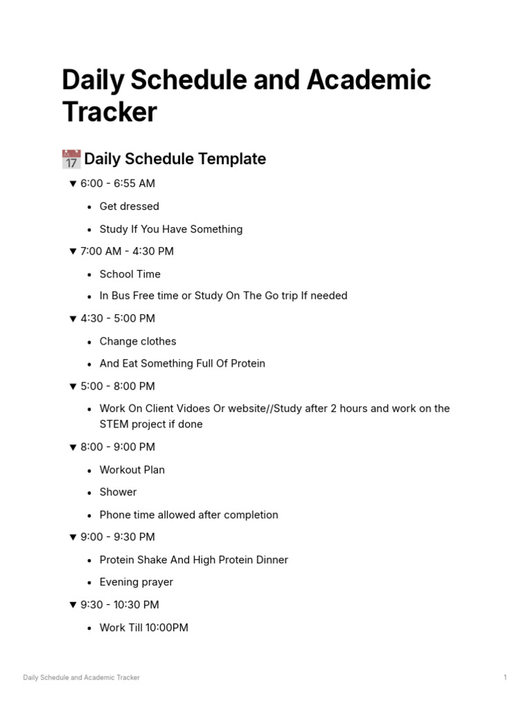 Daily Schedule and Academic Tracker | PDF | Weight Training | Physical ...