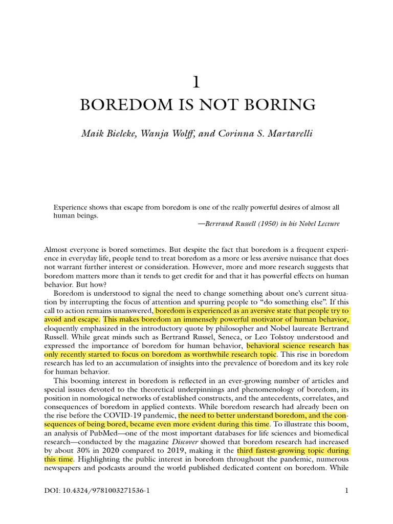 Understanding Boredom: Insights & Research | PDF | Experience | Science