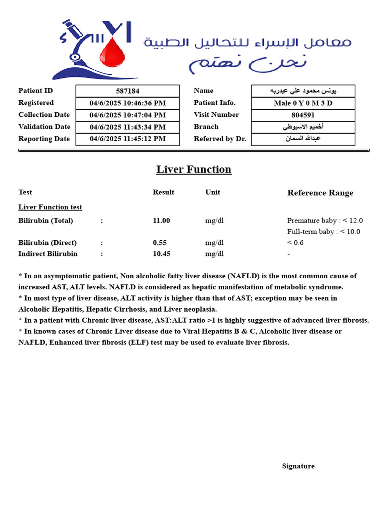Liver Function Test Results for Patient 587184 | PDF