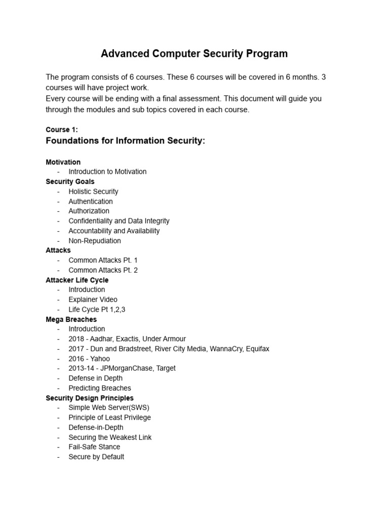 Advanced Computer Security Curriculum | PDF | Computer Security | Security