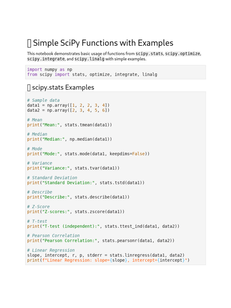 SciPy Functions: Stats, Optimize, Integrate | PDF
