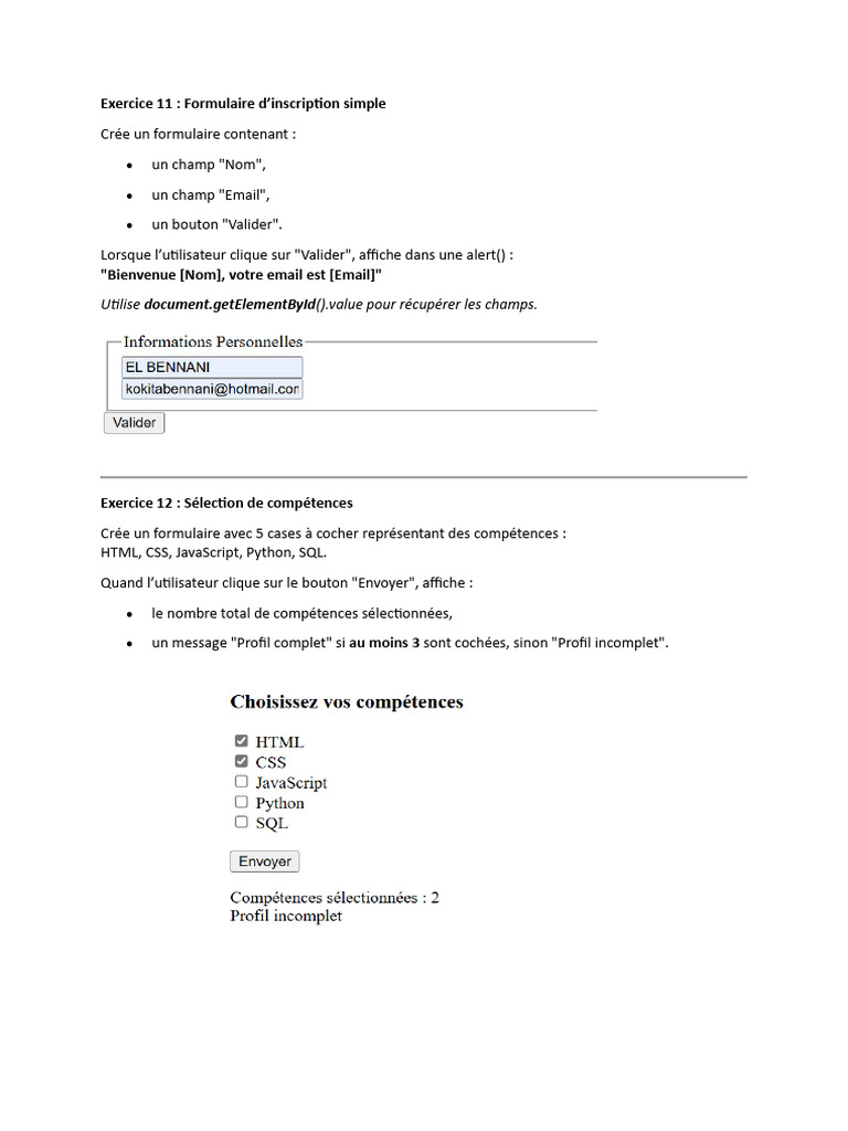 Formulaires et validations en JavaScript | PDF