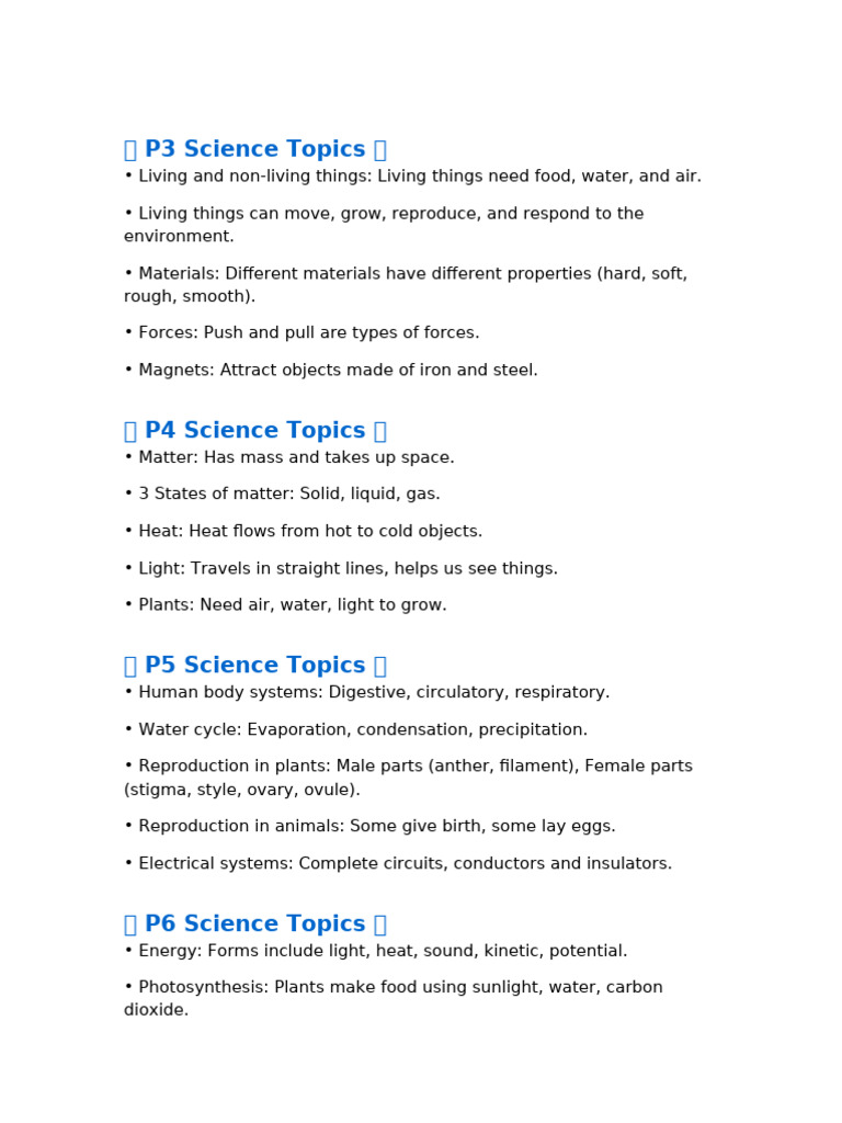 Science Topics Overview for Kids | PDF