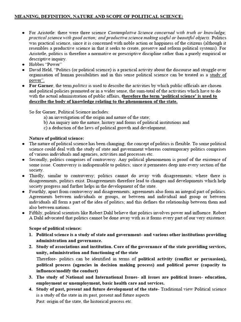 Nature and Scope of Political Science | PDF | Science | Liberal Arts ...