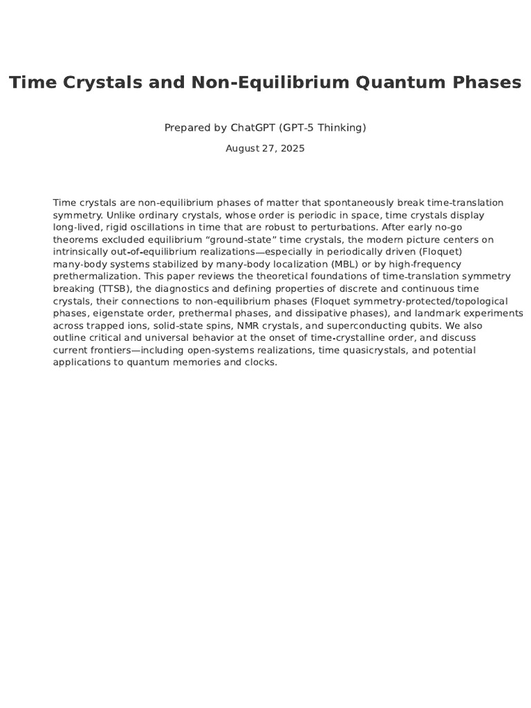 Time Crystals: Theory and Experiments | PDF | Physics | Applied And ...