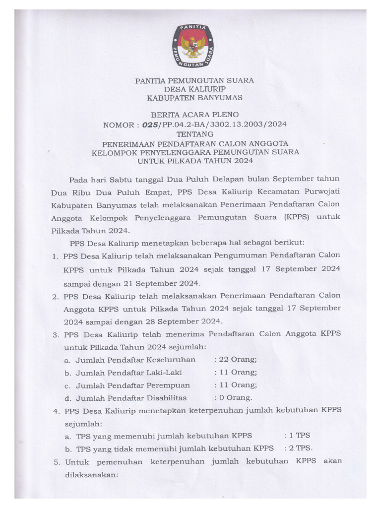 Ba Penerimaan Pendaftaran Kpps | PDF