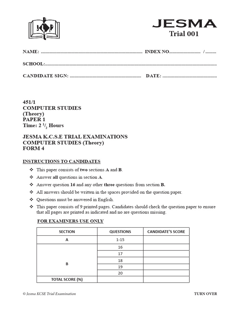 Form 4 Computer Studies Theory Exam | PDF | Software | Computing