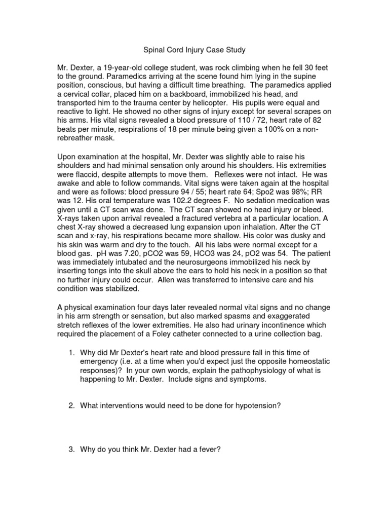Spinal Cord Injury Case Study Analysis | PDF | Spinal Cord Injury ...