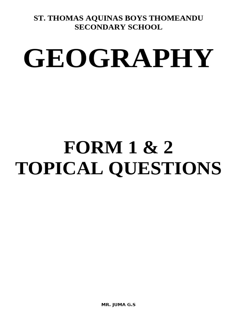 Geography Questions for Form 1 & 2 Students | PDF | Rock (Geology ...