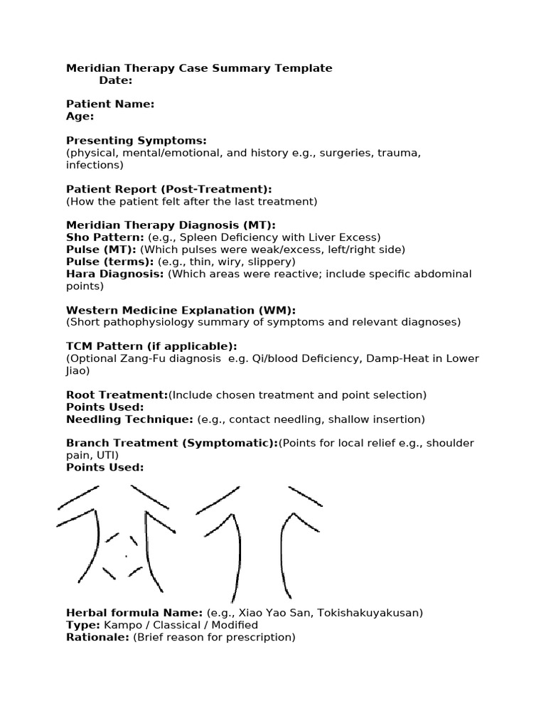 Meridian Therapy Case Summary Template | PDF