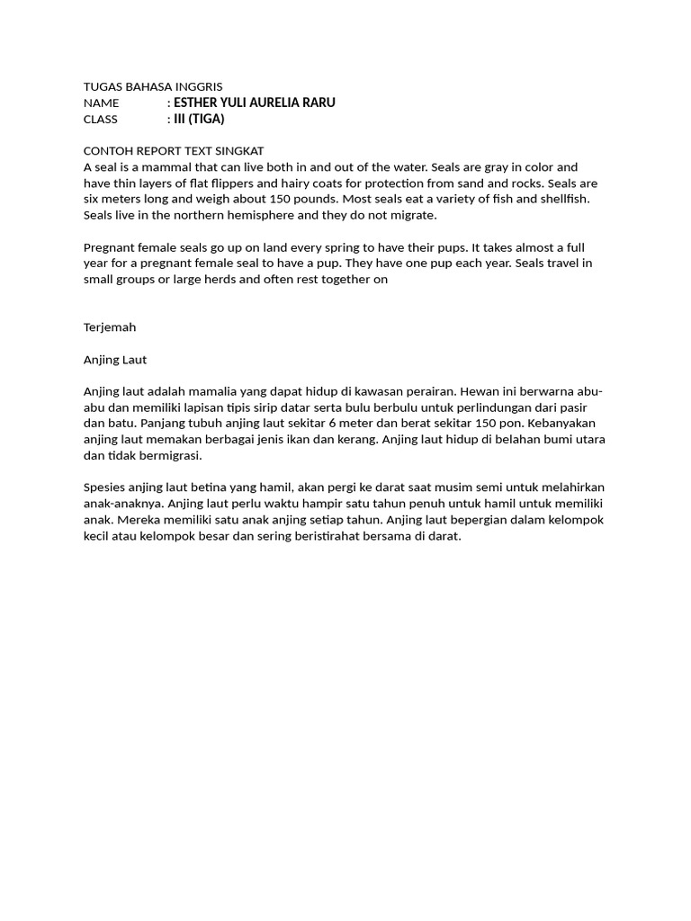 Contoh Report Text Hewan dan Kulit | PDF
