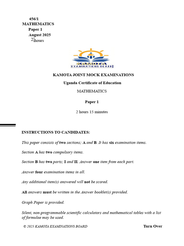 S4 Mathematics Mock Exam 2025 | PDF | Area
