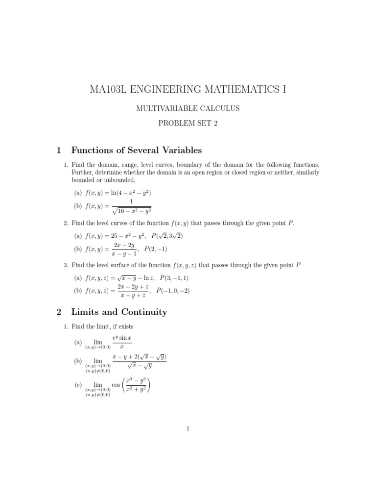 Multivariable Calculus Problem Set 2 | PDF | Function (Mathematics ...