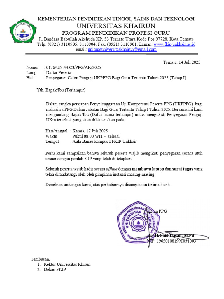UNDANGAN Penyegaran Penguji UKPPPG Juli 2025-1 | PDF