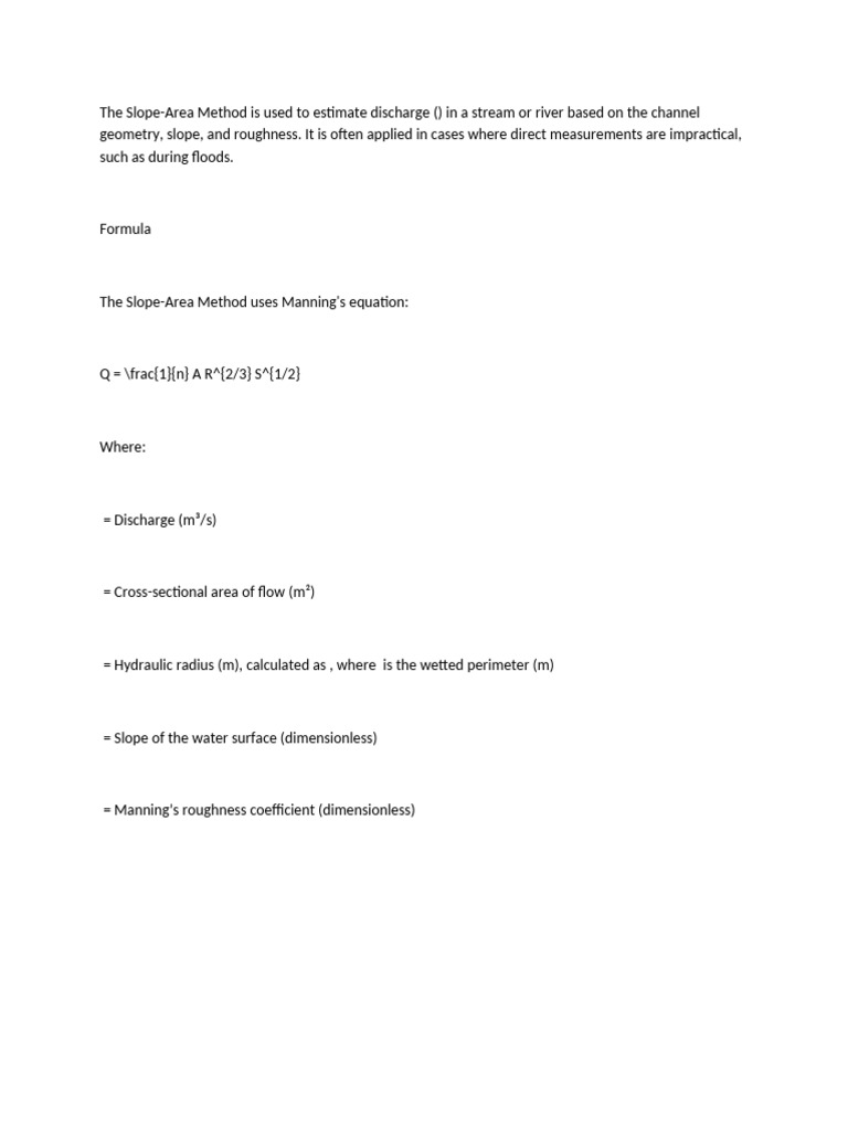 Slope-Area Method for Discharge Estimation | PDF