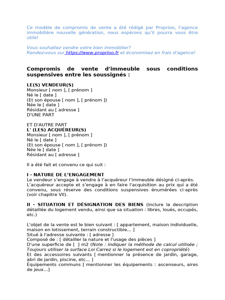 Compromis de vente immobilier détaillé | PDF