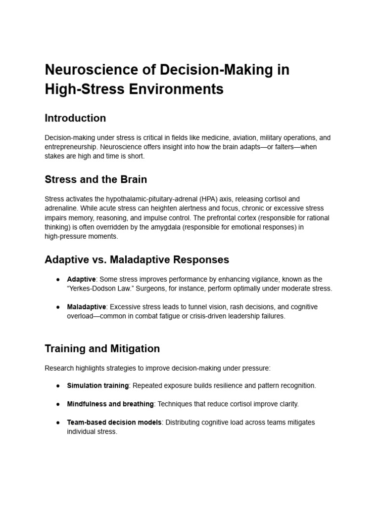 Photo inspiration: Fresh Look at Neuroscience Of Decision Making In High Stress Environments