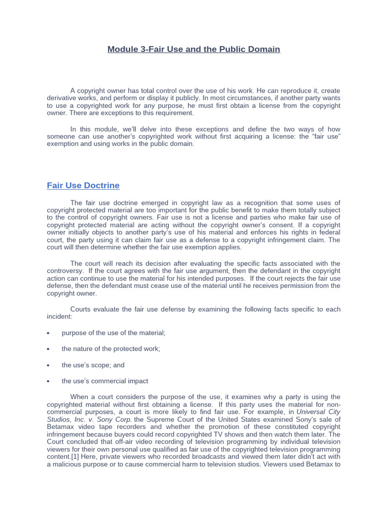 Fair Use and Public Domain Explained | PDF | Fair Use | Copyright