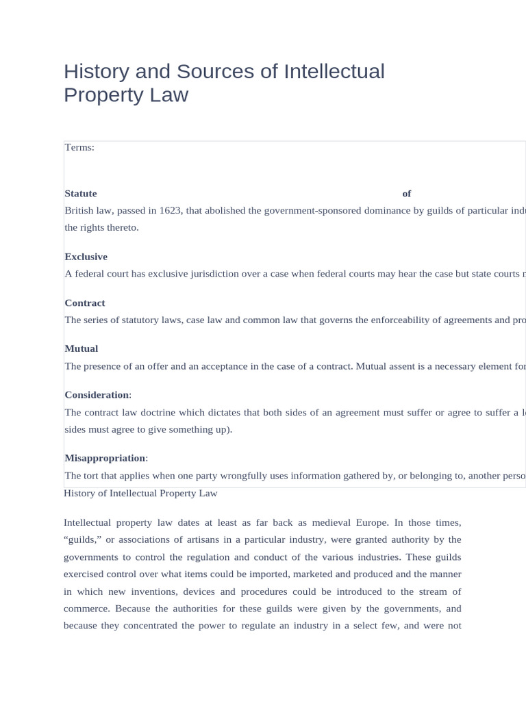 Origins of Intellectual Property Law | PDF | Intellectual Property ...