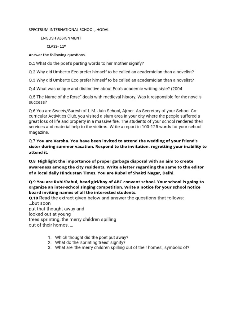 11th English Assignment | PDF