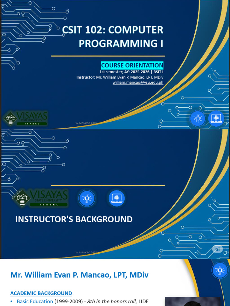 CSIT 102 Course Orientation: Programming I | PDF | Parameter (Computer ...