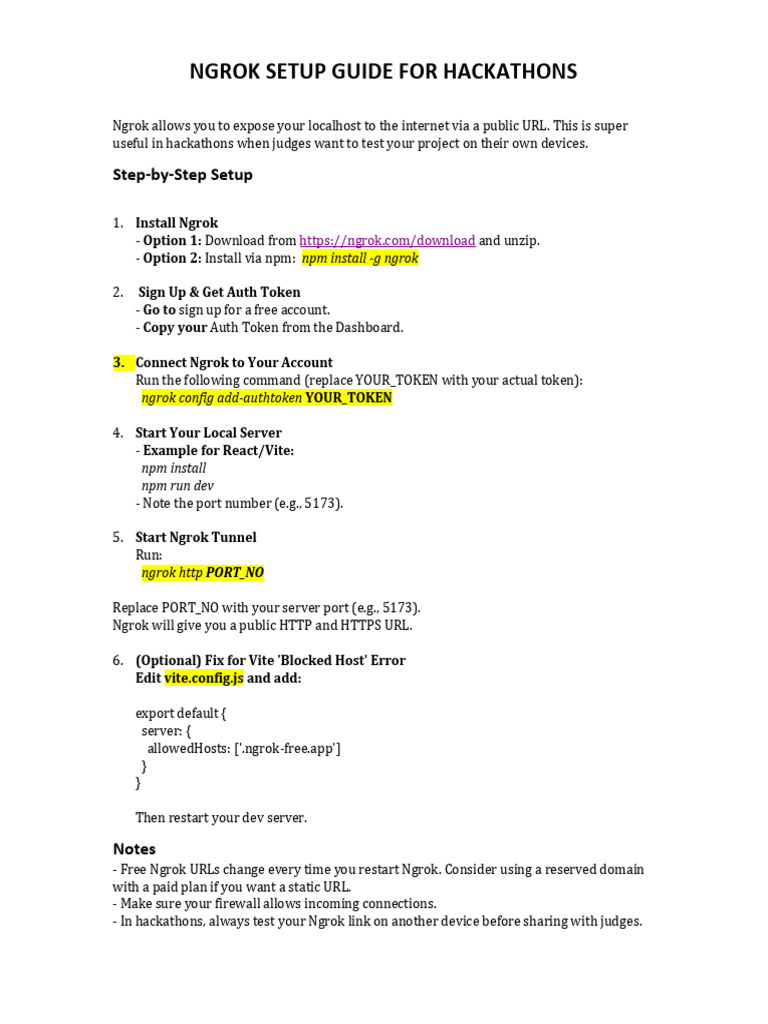 Ngrok Setup Guide for Hackathons | PDF