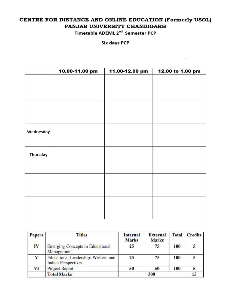 21 April 2025 (Monday) To 26 April 2025 (Saturday) : Timetable ADEML 2 ...
