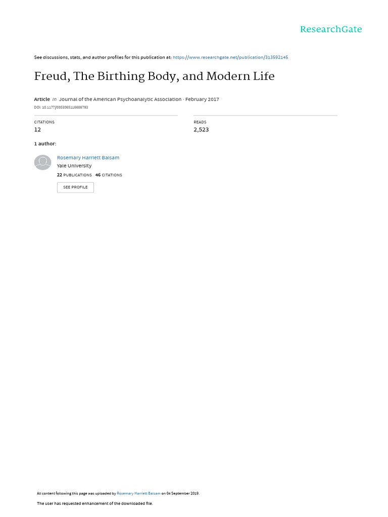 Psychoanalysis and The Birthing Body | PDF | Psychoanalysis | Sigmund Freud