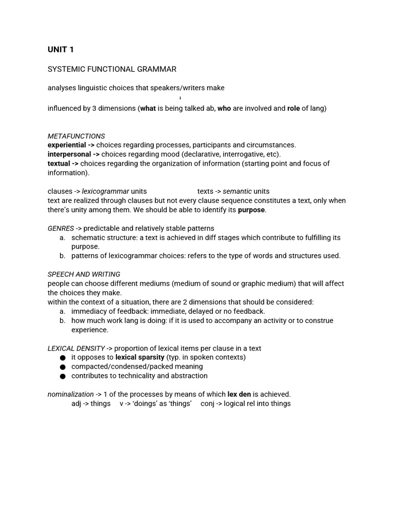 Systemic Functional Grammar Overview | PDF | Clause | Comma