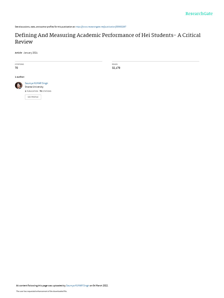 Defining and Measuring Academic Performance of Hei Students-A Critical ...