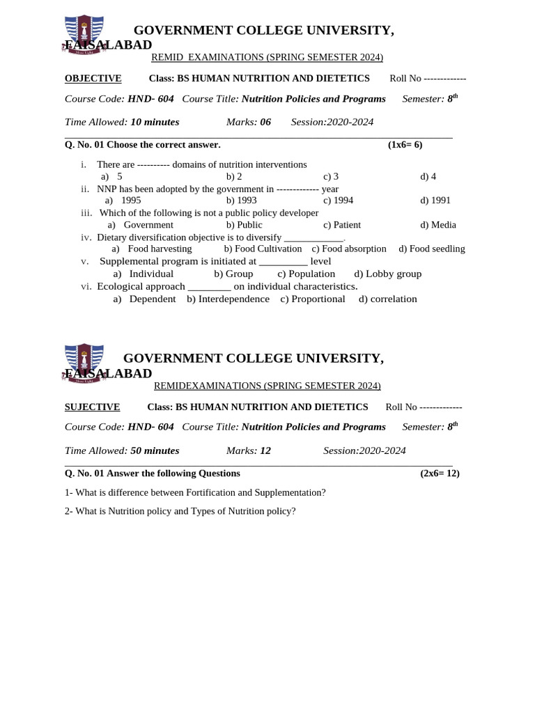 Nutrition Policy Objective | PDF