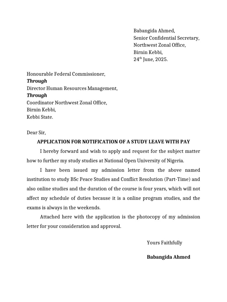 Study Leave Application for BSc Program | PDF