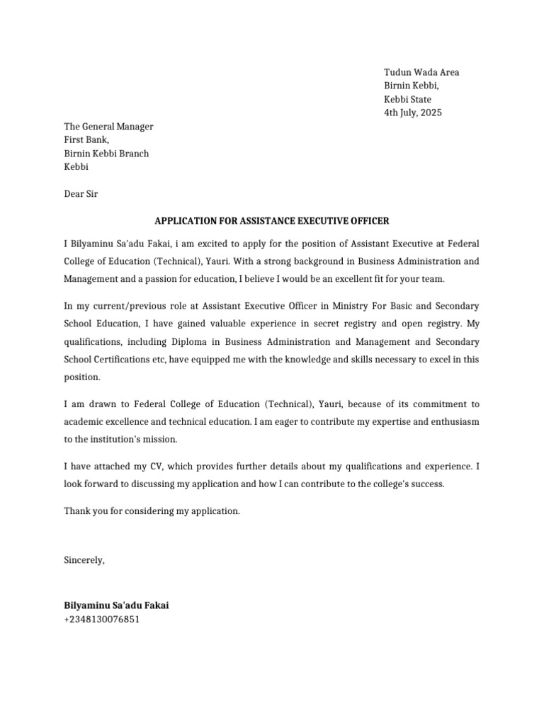 Application for Assistant Executive Officer | PDF