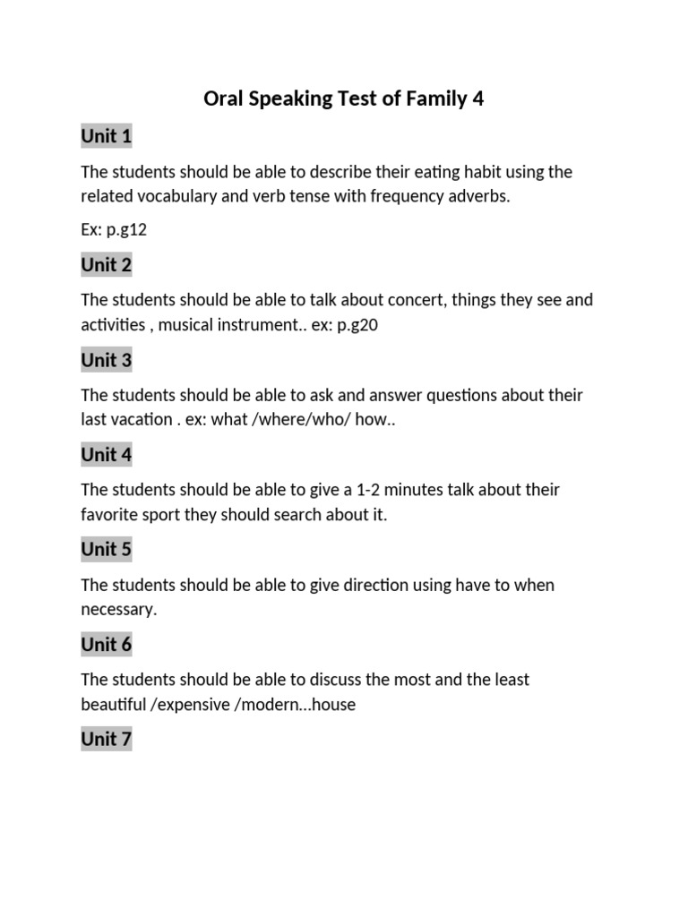 Oral Speaking Test of Family 4 | PDF