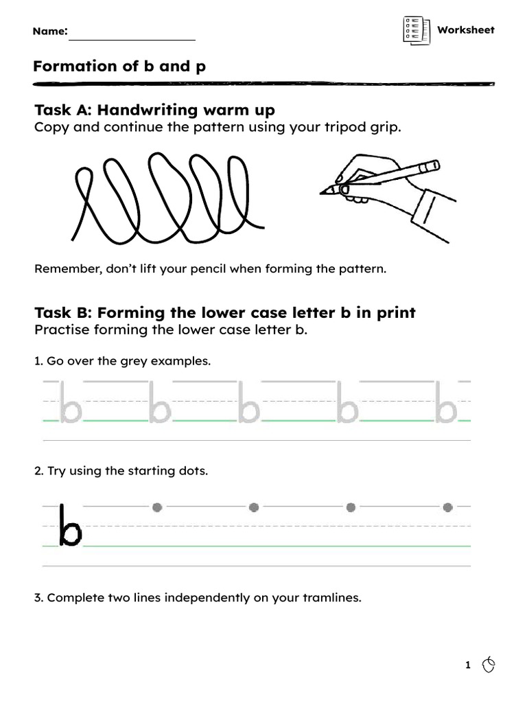 Handwriting Practice: b and p Worksheets | PDF
