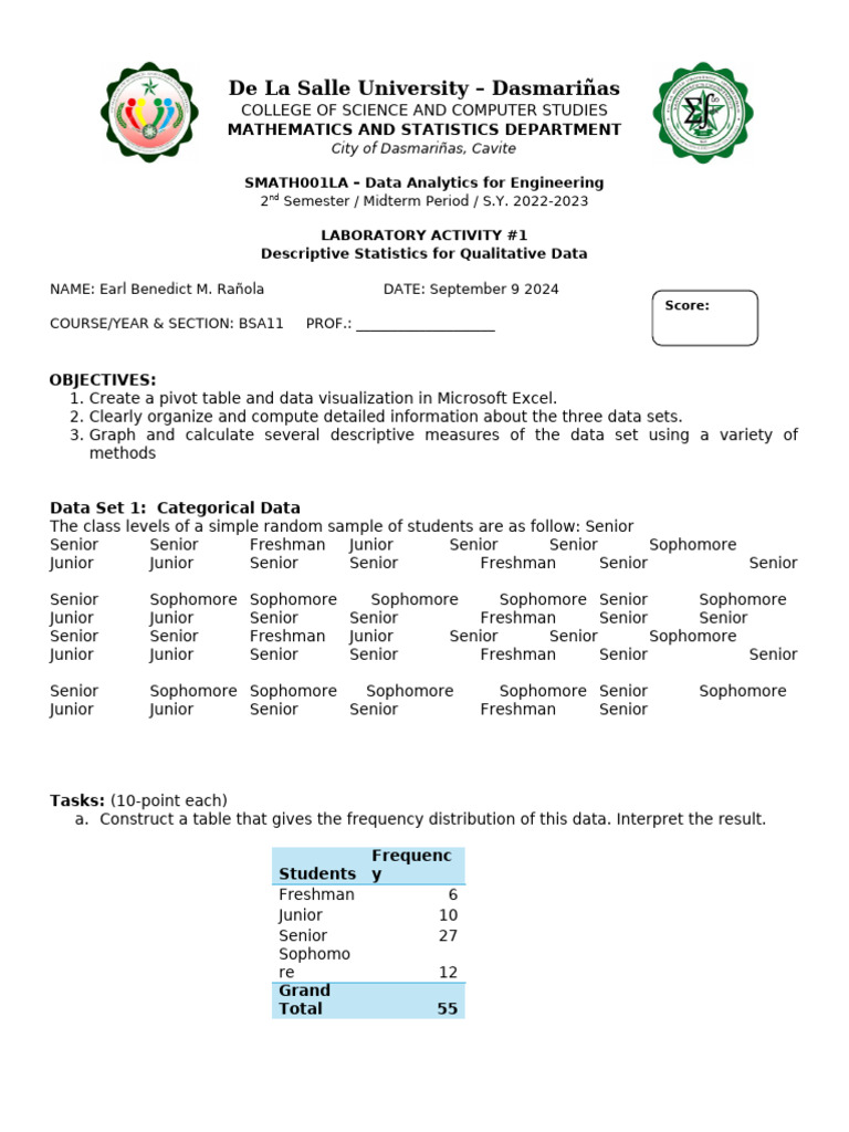 Student Class Level Frequency Analysis | PDF | Statistics | Data