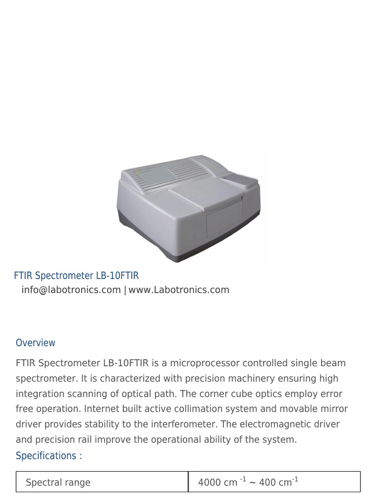 FTIR Spectrometer LB-10 Specifications | PDF