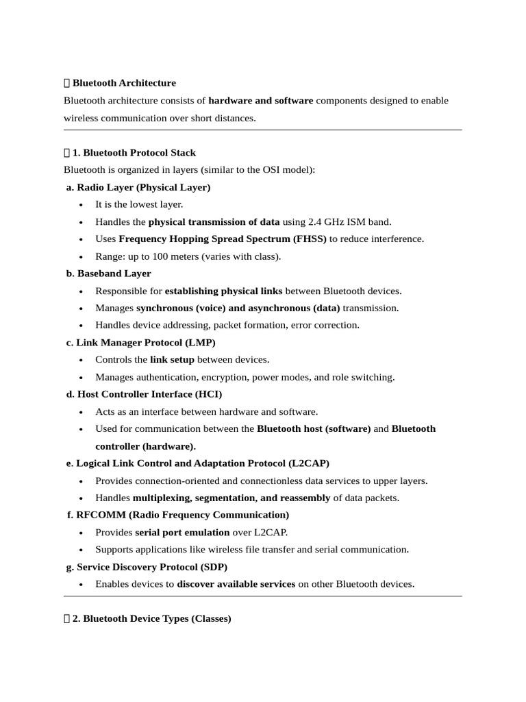 Overview of Bluetooth Architecture | PDF | Bluetooth | Telecommunications