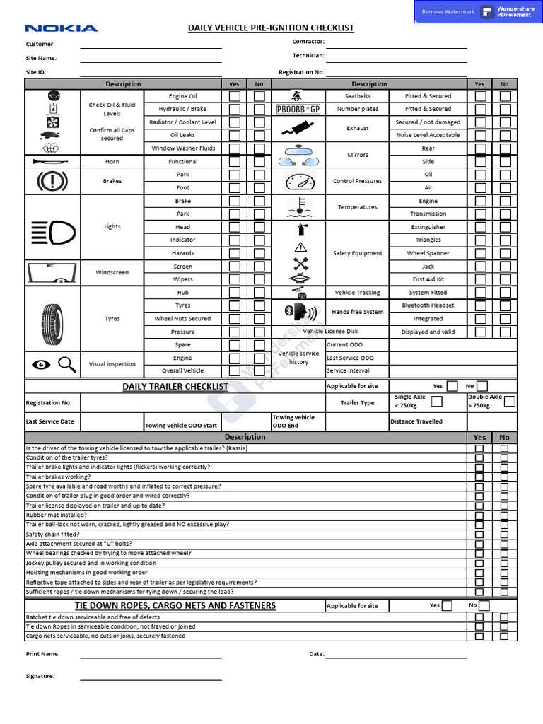 Daily Vehicle Checklist Kabati KTI068 | PDF | Trailer (Vehicle) | Vehicles