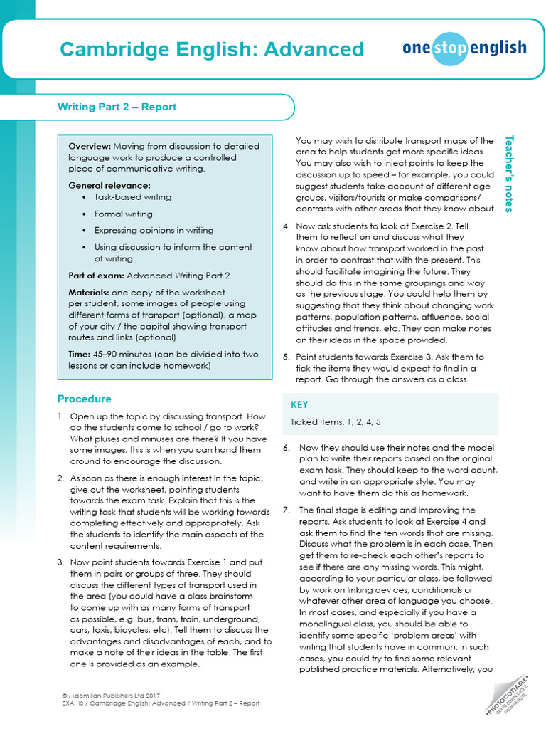 Cambridge English Advanced Writing Part 2 Report | PDF | Human ...