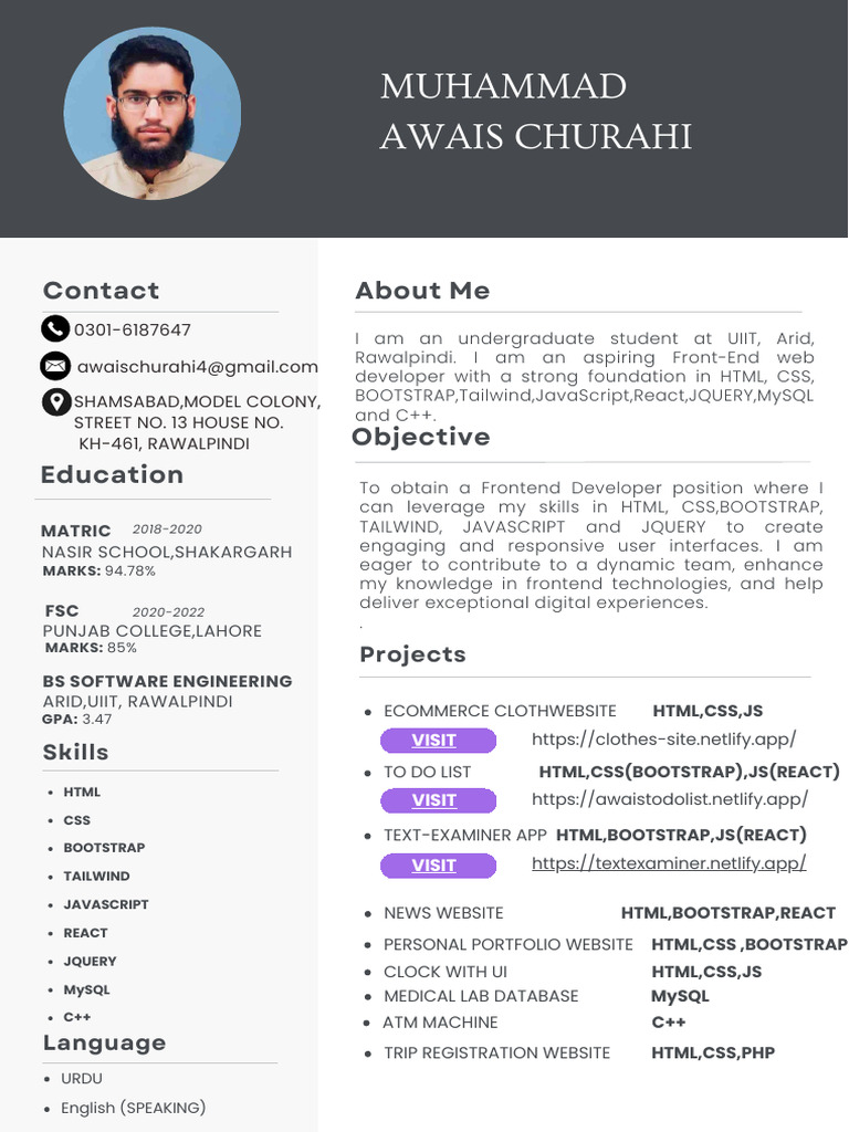 Aspiring Frontend Developer Resume | PDF