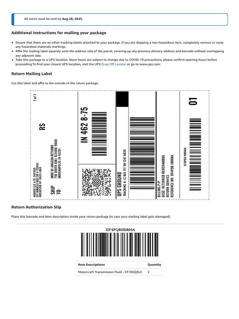 Shipping Instructions for Returns | PDF