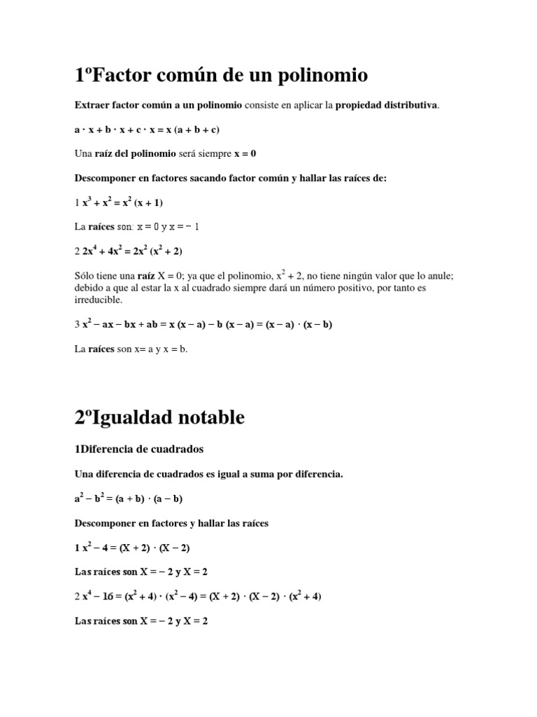 Factor Común de Un Polinomio | PDF | Factorización | Álgebra