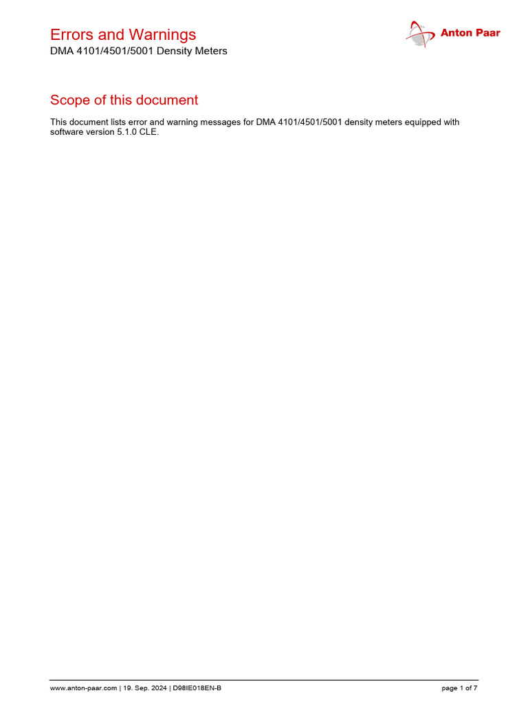 DMA Density Meters Error Codes Guide | PDF | Sensor | Power Supply