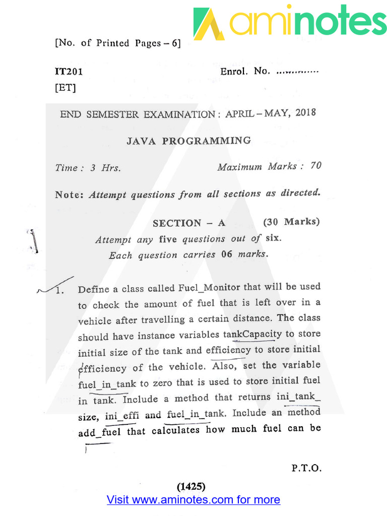 IT201 Java Programming 2018 | PDF