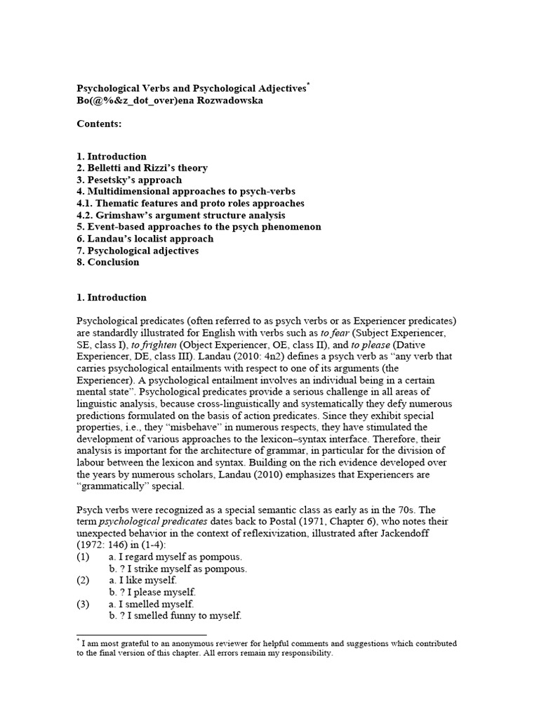 Syncom Psych Verbs Revised | PDF | Syntax | Lexical Semantics