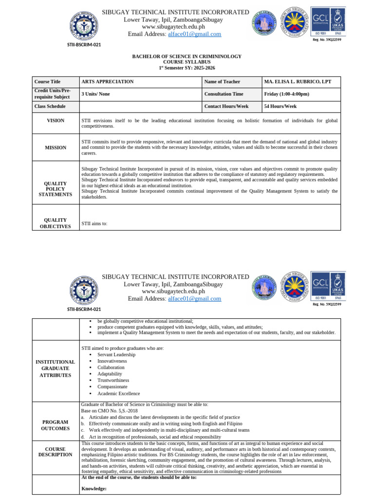 Arts Appreciation Course Syllabus | PDF | Empathy | Creativity