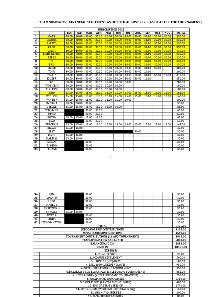 Team Financial Statement August 2025 | PDF | Chess Theory | Chess